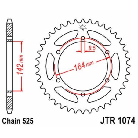 Corona JT SPROCKETS acero estándar 1074 - Paso 525