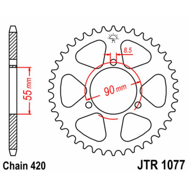 Corona JT SPROCKETS acero estándar 1077 - Paso 420