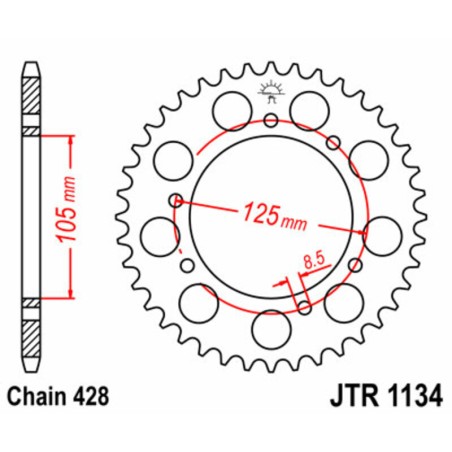 Corona JT SPROCKETS acero estándar 1134 - Paso 428
