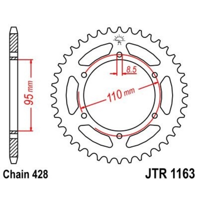 Corona JT 1163 de acero con 45 dientes