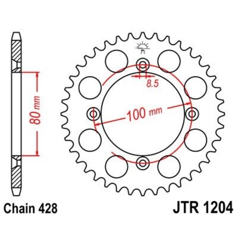 Corona JT 1204 de acero con 46 dientes
