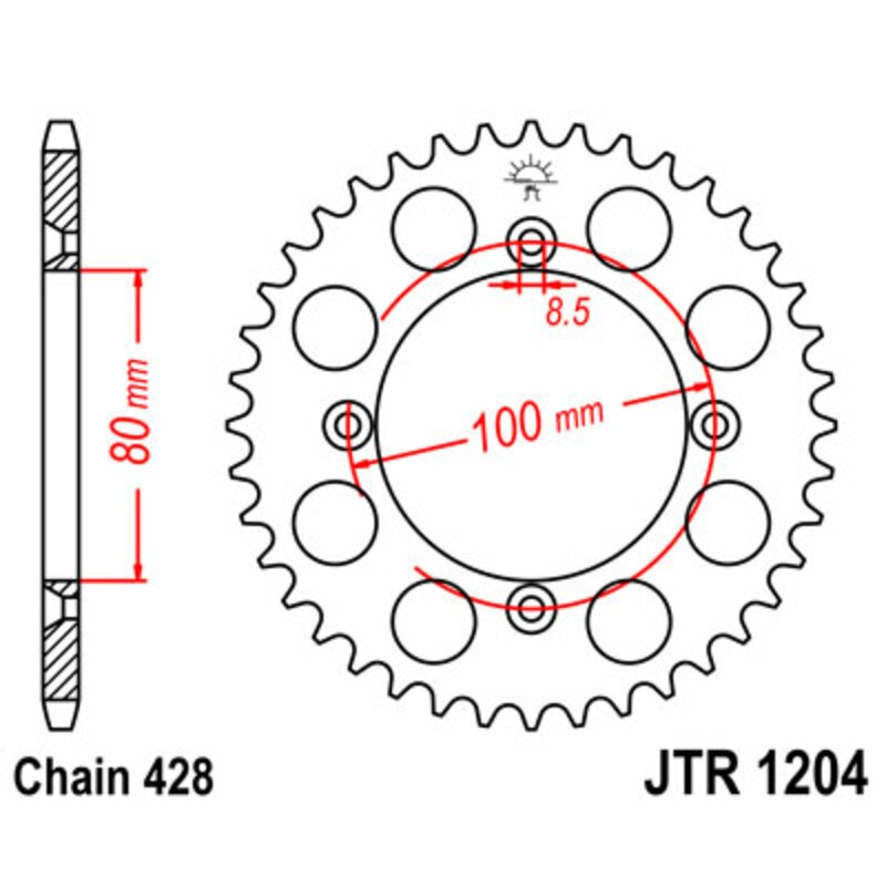 Corona JT SPROCKETS acero estándar 1204 - Paso 428