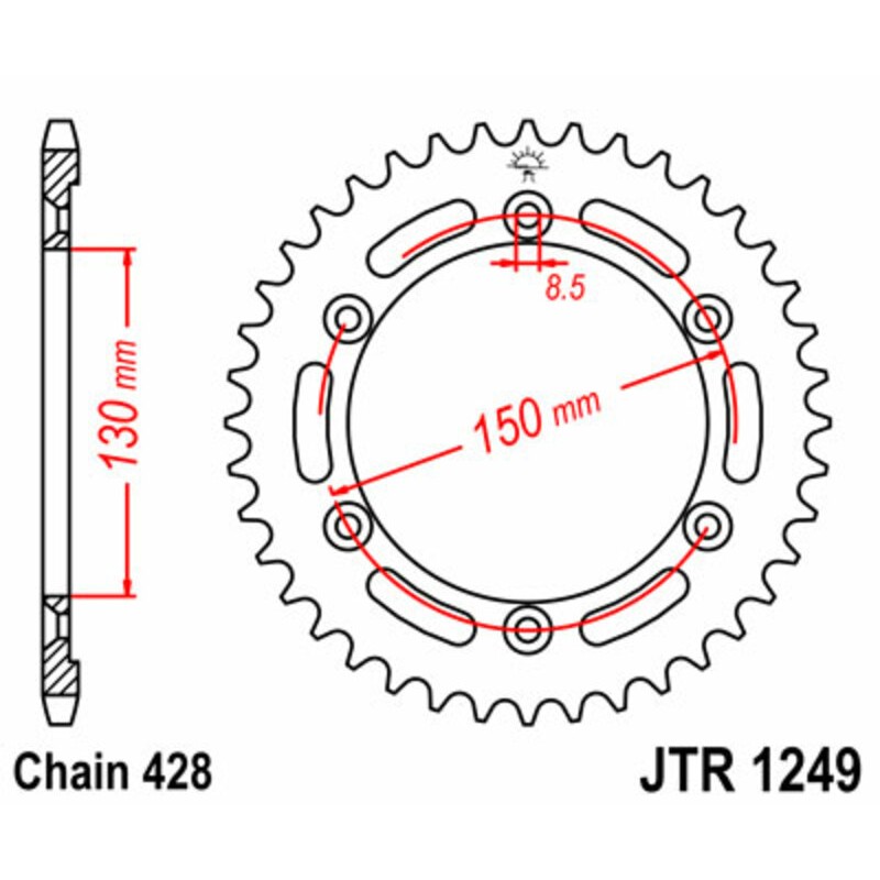 Corona JT SPROCKETS acero estándar 1249 - Paso 428