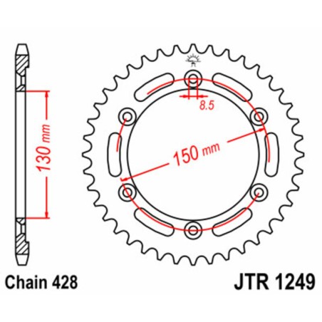 Corona JT SPROCKETS acero estándar 1249 - Paso 428