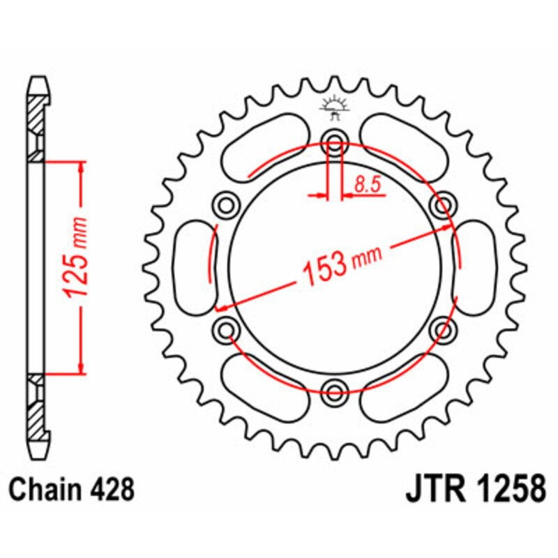 Corona JT SPROCKETS acero estándar 1258 - Paso 428