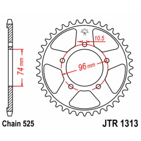 Corona JT SPROCKETS acero estándar 1313 - Paso 525