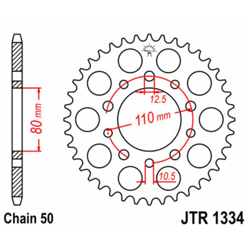 Corona JT SPROCKETS acero estándar 1334 - Paso 530