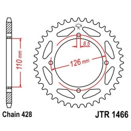 Corona JT SPROCKETS acero estándar 1466 - Paso 428