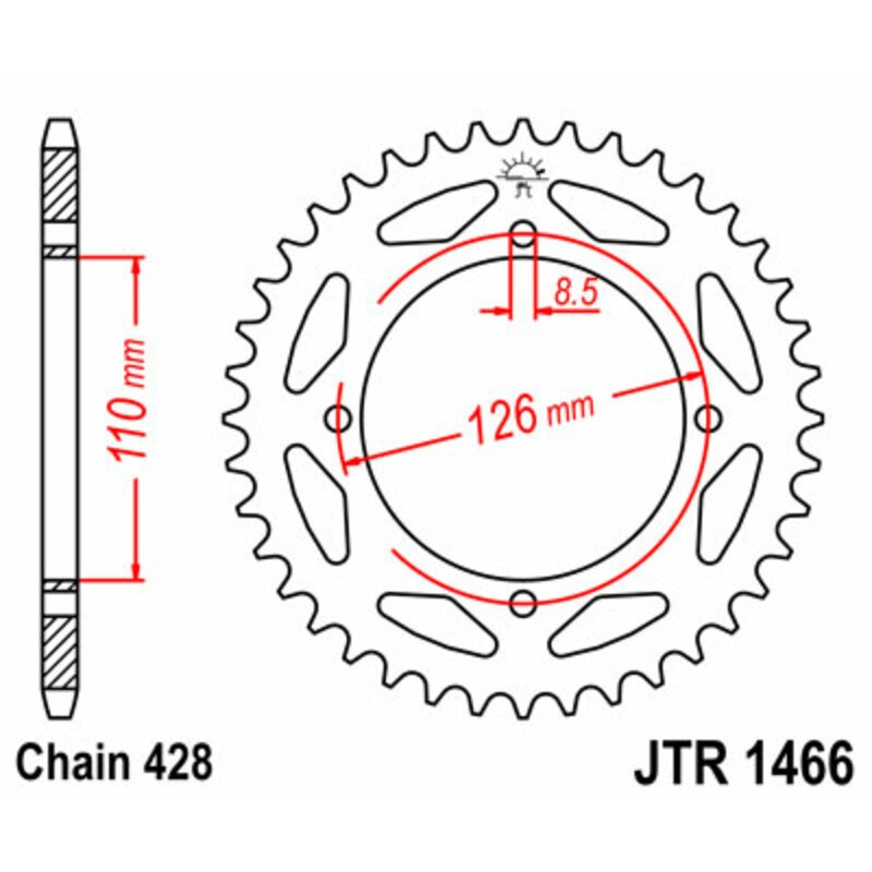 Corona JT SPROCKETS acero estándar 1466 - Paso 428