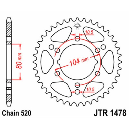 Corona JT SPROCKETS acero estándar 1478 - Paso 520