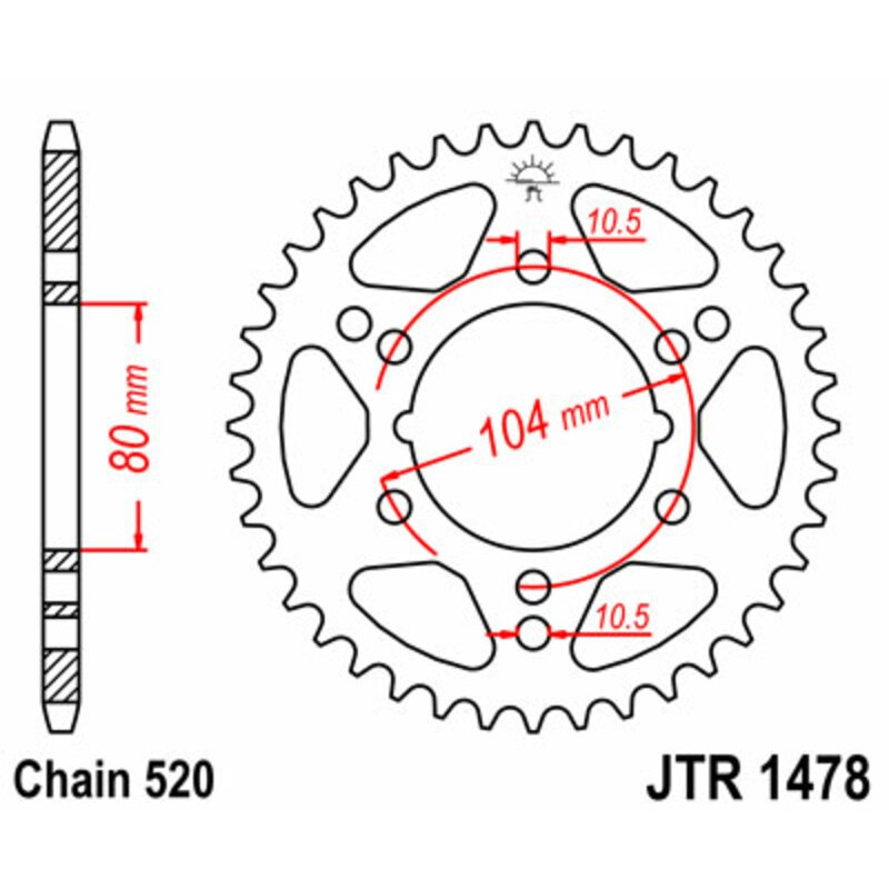 Corona JT SPROCKETS acero estándar 1478 - Paso 520