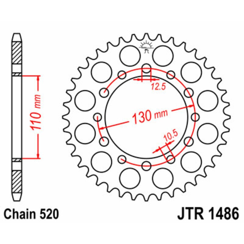 Corona JT SPROCKETS acero estándar 1486 - Paso 520