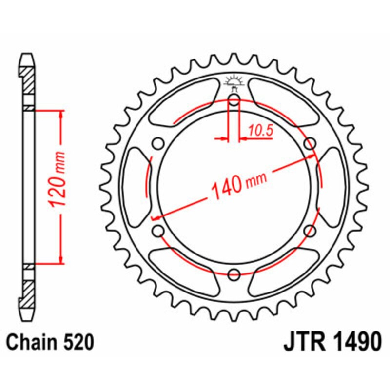 Corona JT SPROCKETS acero estándar 1490 - Paso 520