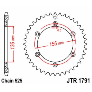 Corona JT SPROCKETS acero estándar 1791 - Paso 525