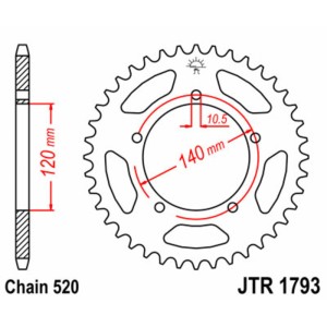 Corona JT SPROCKETS acero estándar 1793 - Paso 520