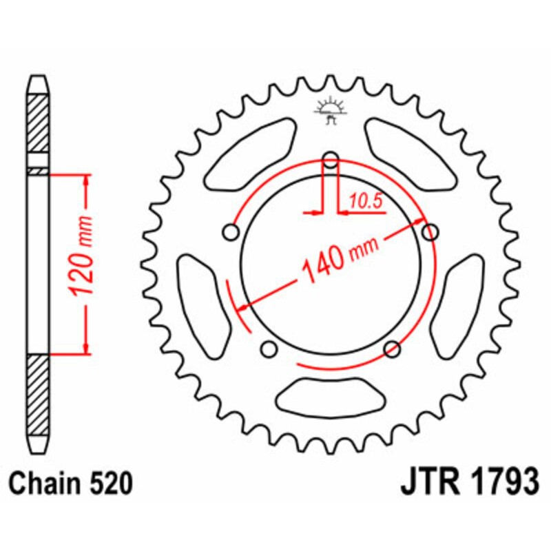 Corona JT SPROCKETS acero estándar 1793 - Paso 520
