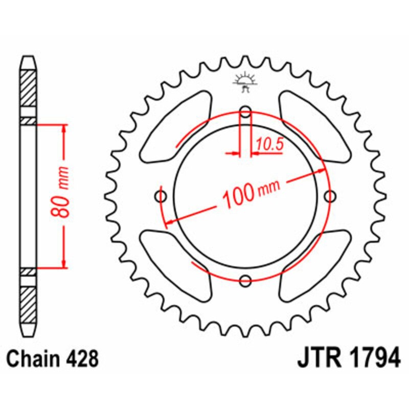 Corona JT SPROCKETS acero estándar 1794 - Paso 428