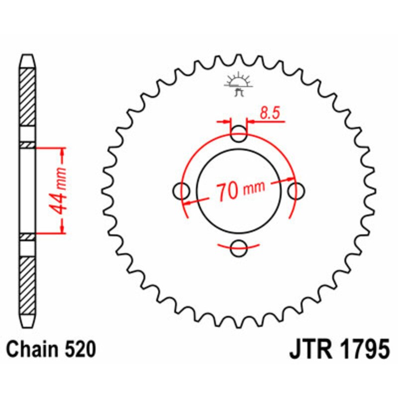 Corona JT SPROCKETS acero estándar 1795 - Paso 520