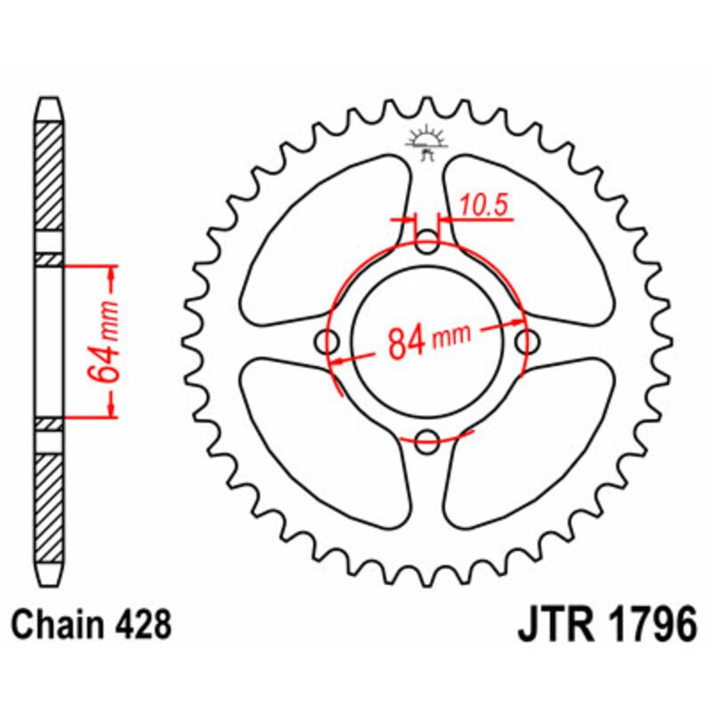 Corona JT SPROCKETS acero estándar 1796 - Paso 428