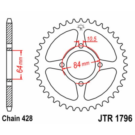 Corona JT SPROCKETS acero estándar 1796 - Paso 428