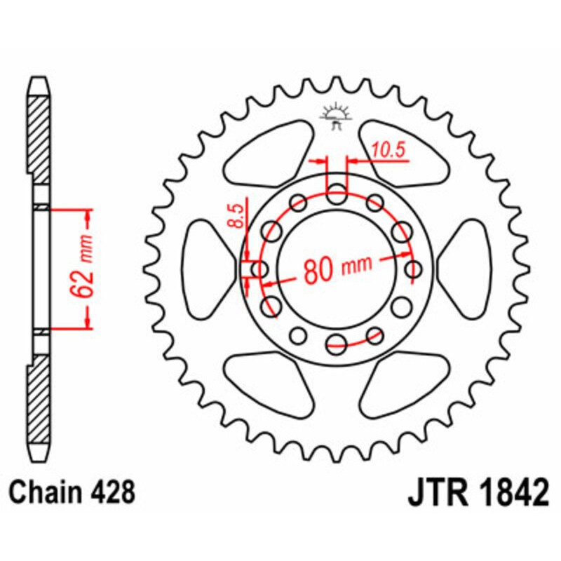 Corona JT SPROCKETS acero estándar 1842 - Paso 428