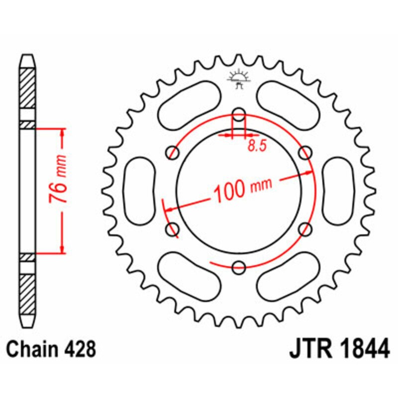 Corona JT SPROCKETS acero estándar 1844 - Paso 428
