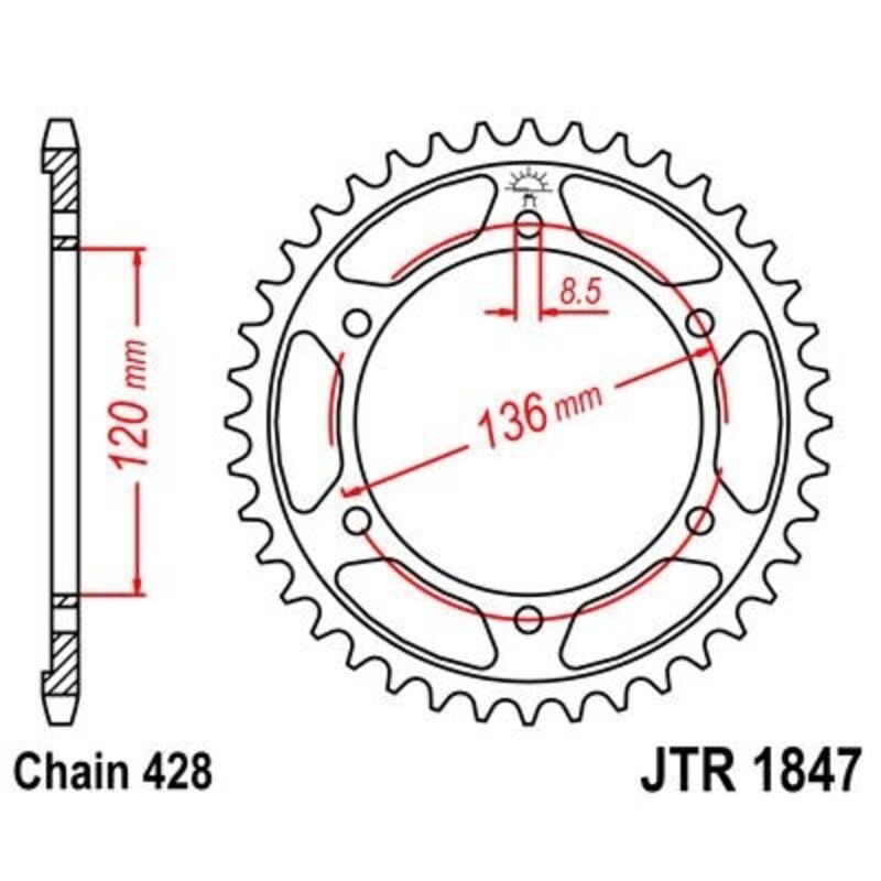 Corona JT 1847 de acero con 51 dientes