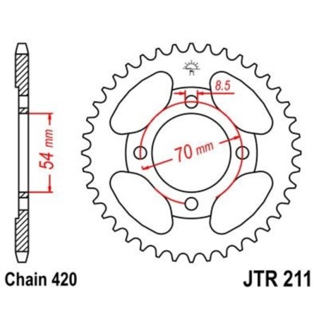 Corona JT 211 de acero con 39 dientes