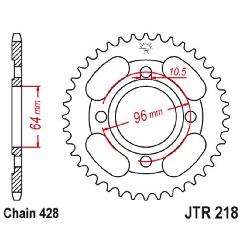 Corona JT 218 de acero Honda CG125 44 dientes