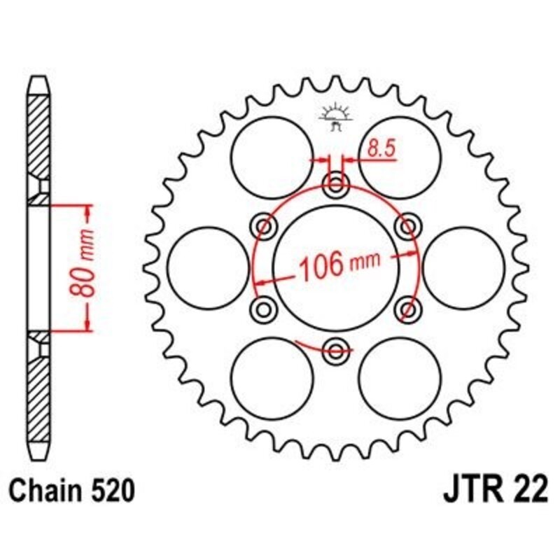 Corona JT 22 de acero con 45 dientes