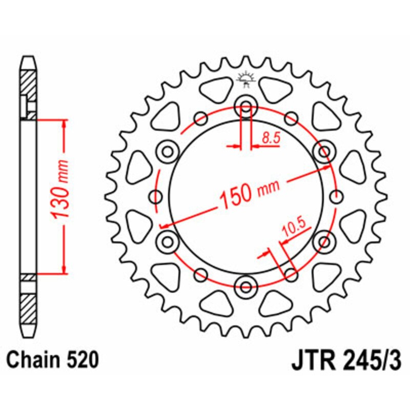Corona JT SPROCKETS acero estándar 245/3 - Paso 520