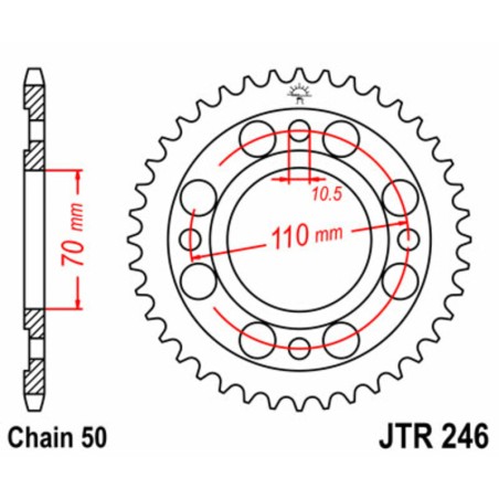 Corona JT SPROCKETS acero estándar 246 - Paso 530