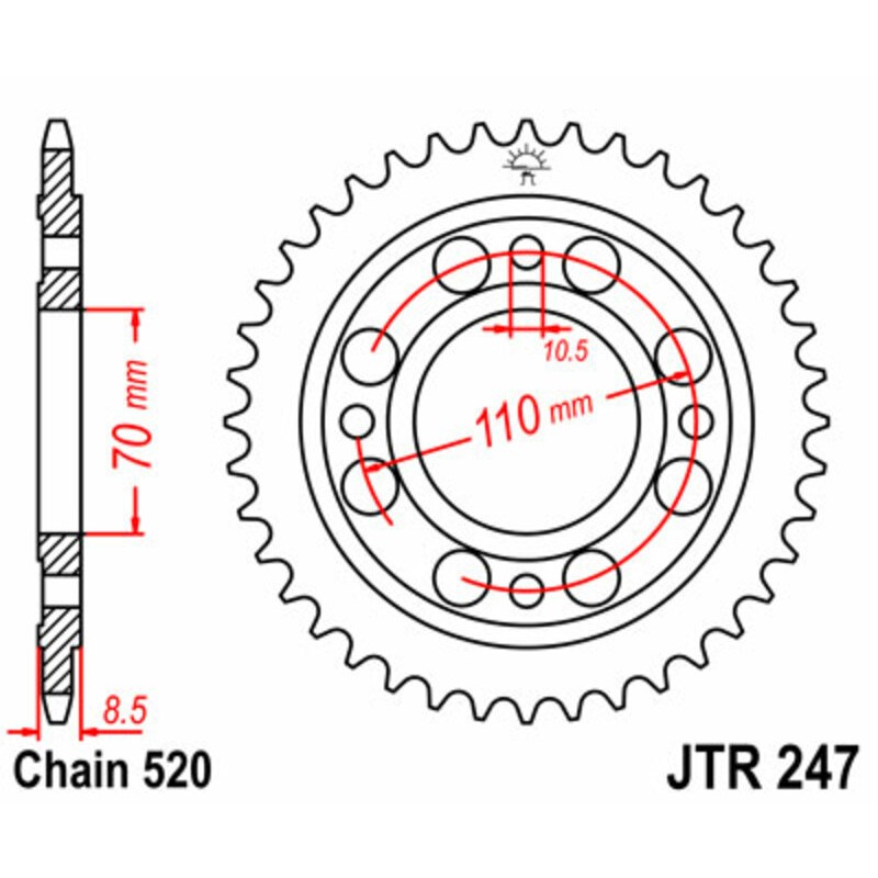 Corona JT SPROCKETS acero estándar 247 - Paso 520