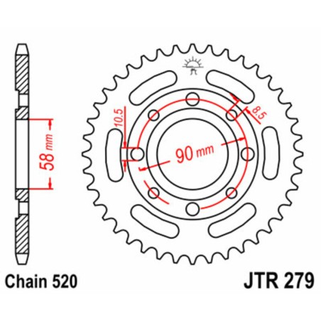 Corona JT SPROCKETS acero estándar 279 - Paso 520