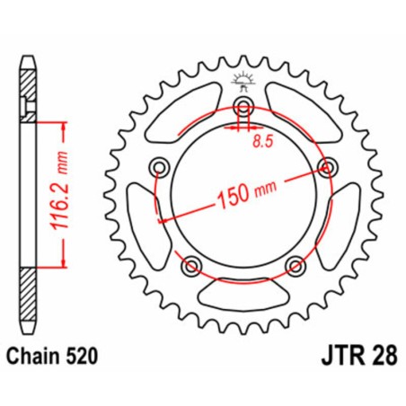 Corona JT 28 de acero con 42 dientes