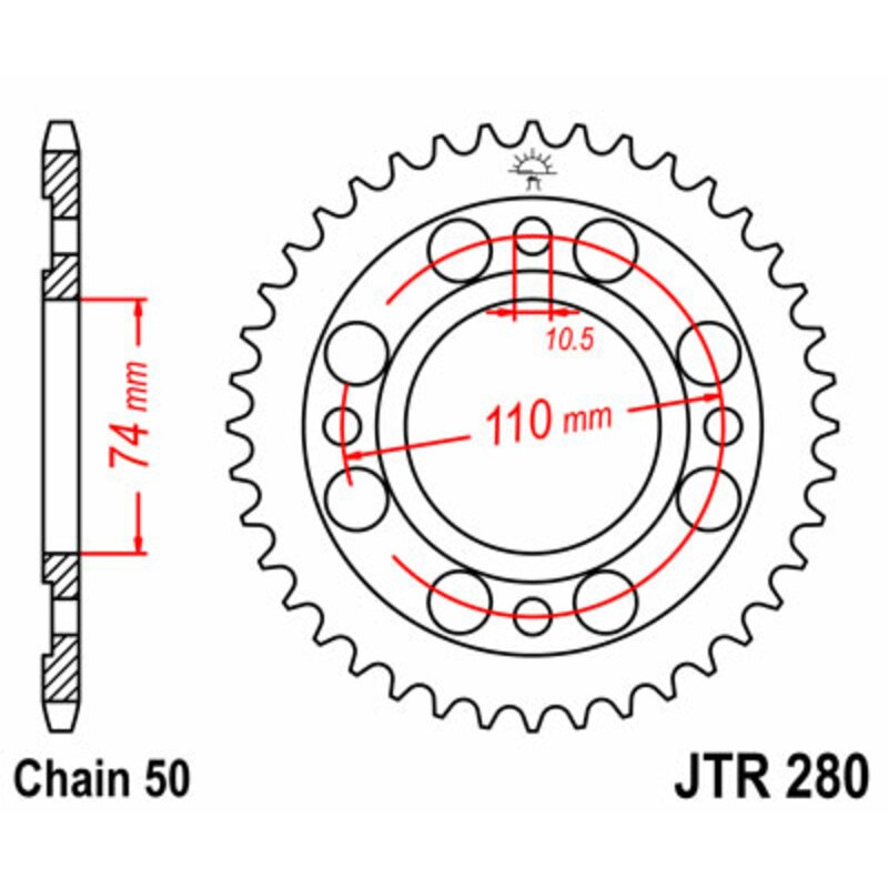 Corona JT SPROCKETS acero estándar 280 - Paso 530