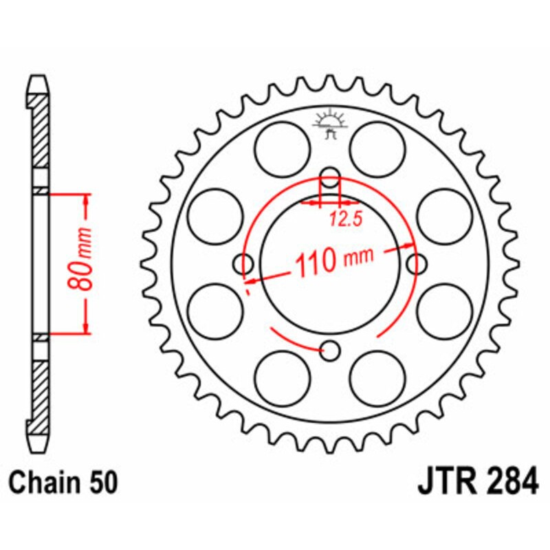 Corona JT SPROCKETS acero estándar 284 - Paso 530
