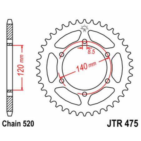 Corona JT SPROCKETS acero estándar 475 - Paso 520