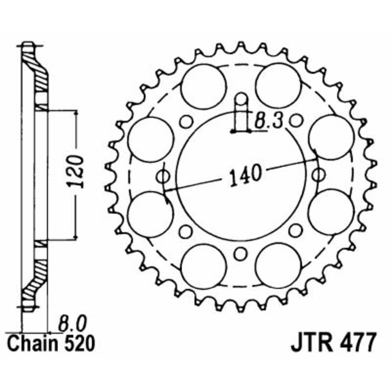 Corona JT SPROCKETS acero estándar 477 - Paso 520
