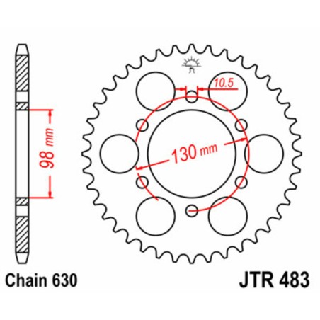 Corona JT SPROCKETS acero estándar 483 - Paso 630