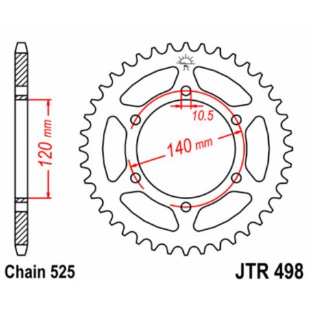 Corona JT SPROCKETS acero estándar 498 - Paso 525