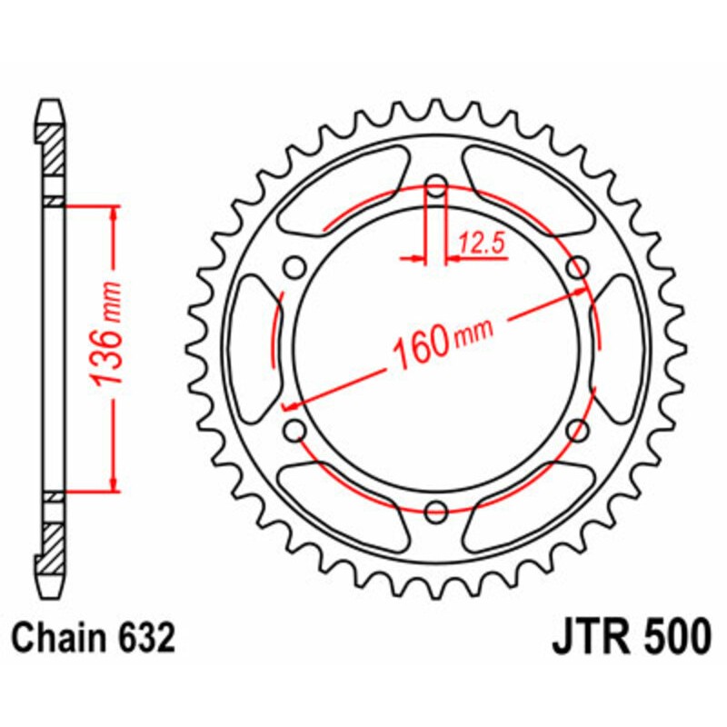 Corona JT SPROCKETS acero estándar 500 - Paso 630