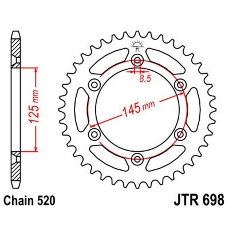 Corona JT 698 de acero con 39 dientes