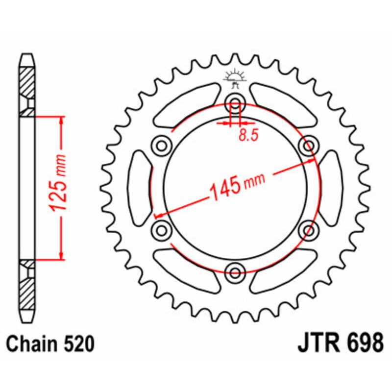 Corona JT SPROCKETS acero estándar 698 - Paso 520