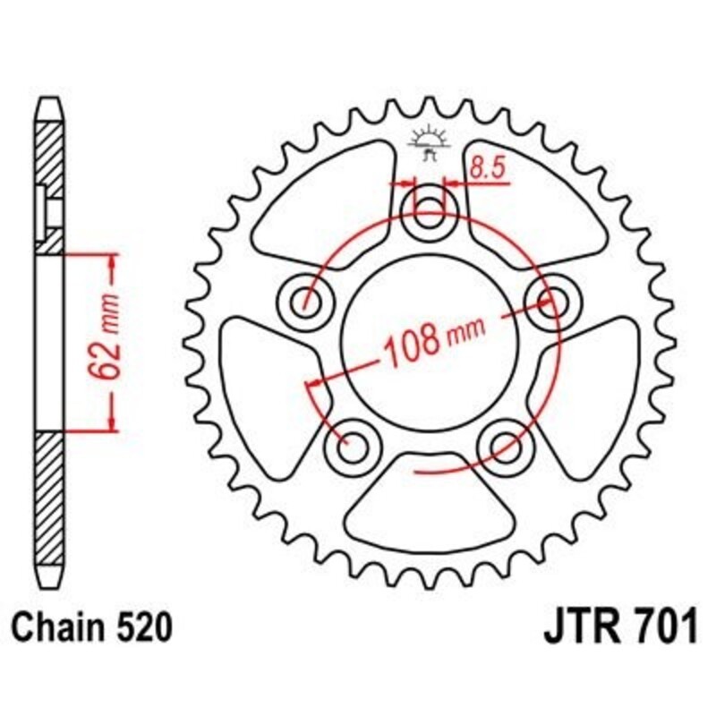 Corona JT 701 de acero con 38 dientes