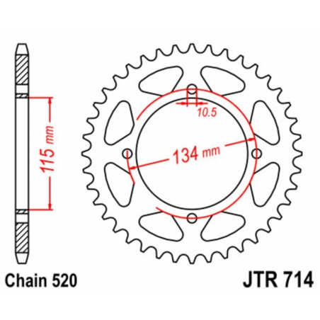 Corona JT SPROCKETS acero estándar 714 - Paso 520
