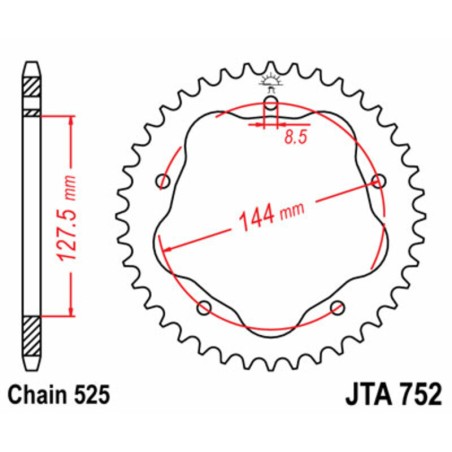 Corona JT SPROCKETS acero estándar 752 - Paso 525 - Requiere portac...