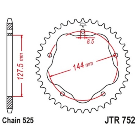 Corona JT SPROCKETS acero estándar 752 - Paso 525 - Requiere portac...