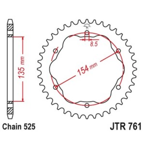 Corona JT SPROCKETS acero estándar 761 - Paso 525 - Requiere portac...