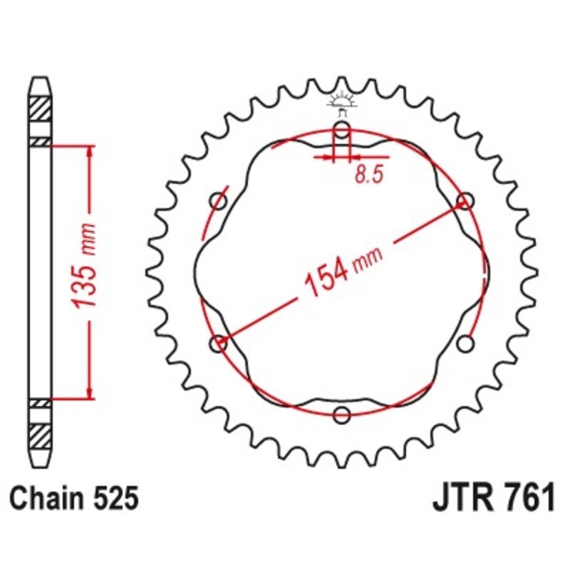 Corona JT SPROCKETS acero estándar 761 - Paso 525 - Requiere portac...
